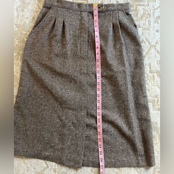 Vintage 70s Wool Tweed Skirt Brown Size M High Waist Midi Fall Academia - Picture 7 of 11